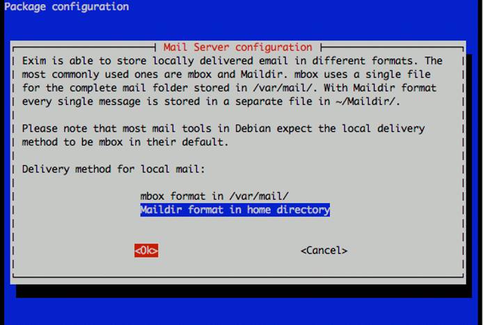 Exim maildirs or mbox configuration on Ubuntu 9.10. Exim maildirs or mbox configuration on Ubuntu 9.10.